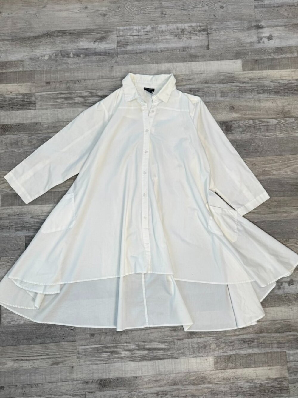 Cotton Express White 3/4 Sleeve Button Front Hi Low Long Tunic/Short Dress J38